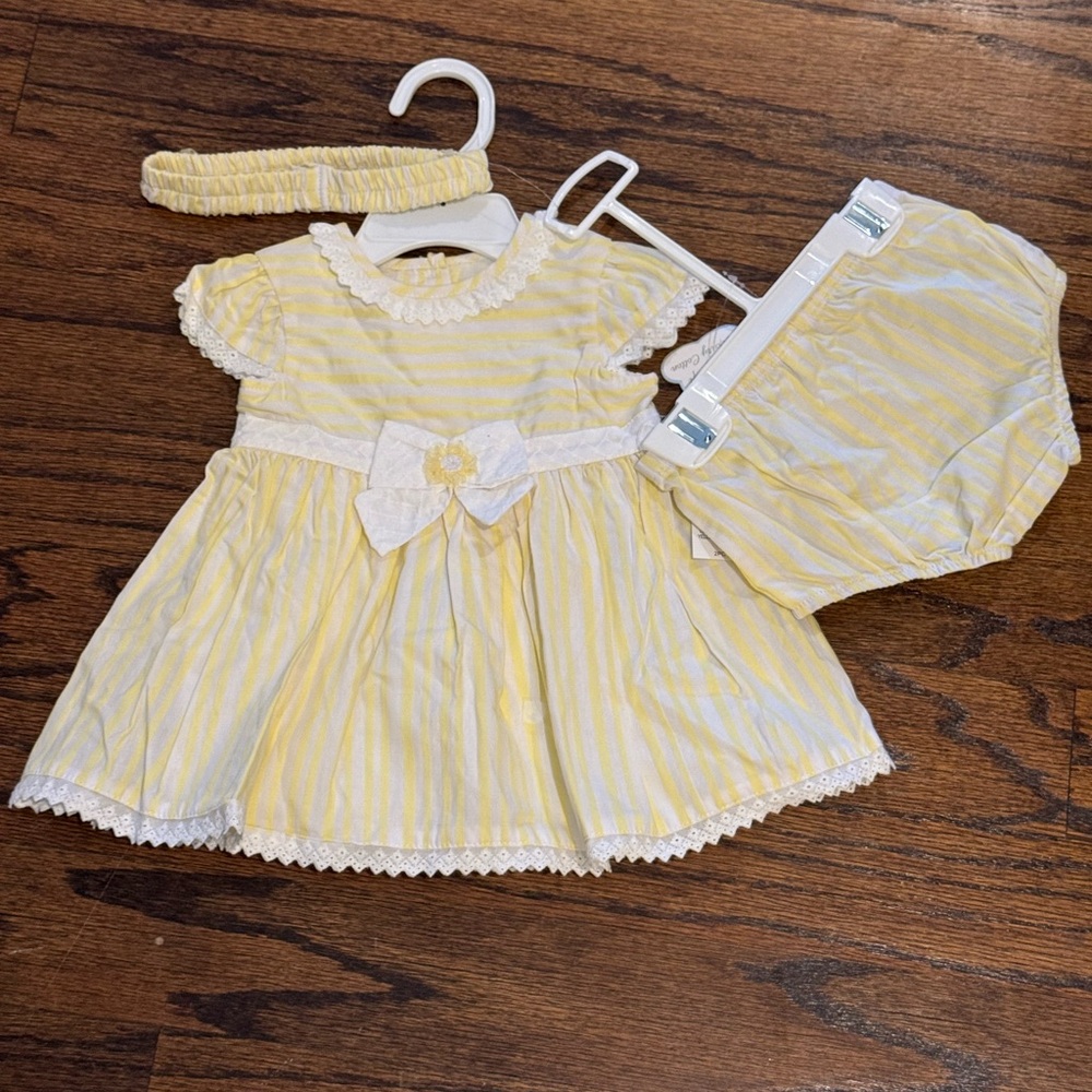 NWT- Yellow Striped Baby Dress Set